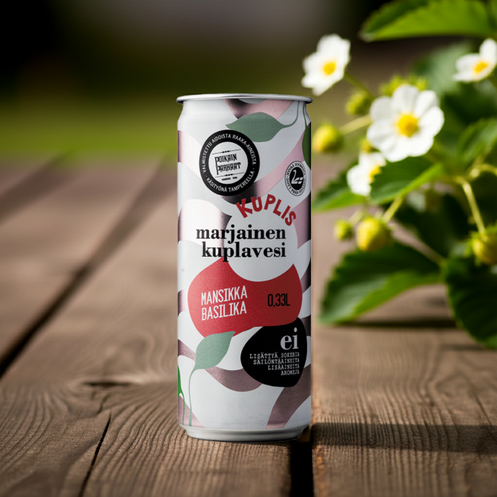 Kuplis marjainen kuplavesi Mansikka-Basilika 0,33l