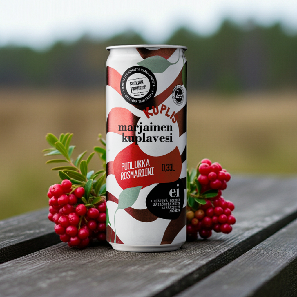 Kuplis marjainen kuplavesi Puolukka-Rosmariini 0,33l