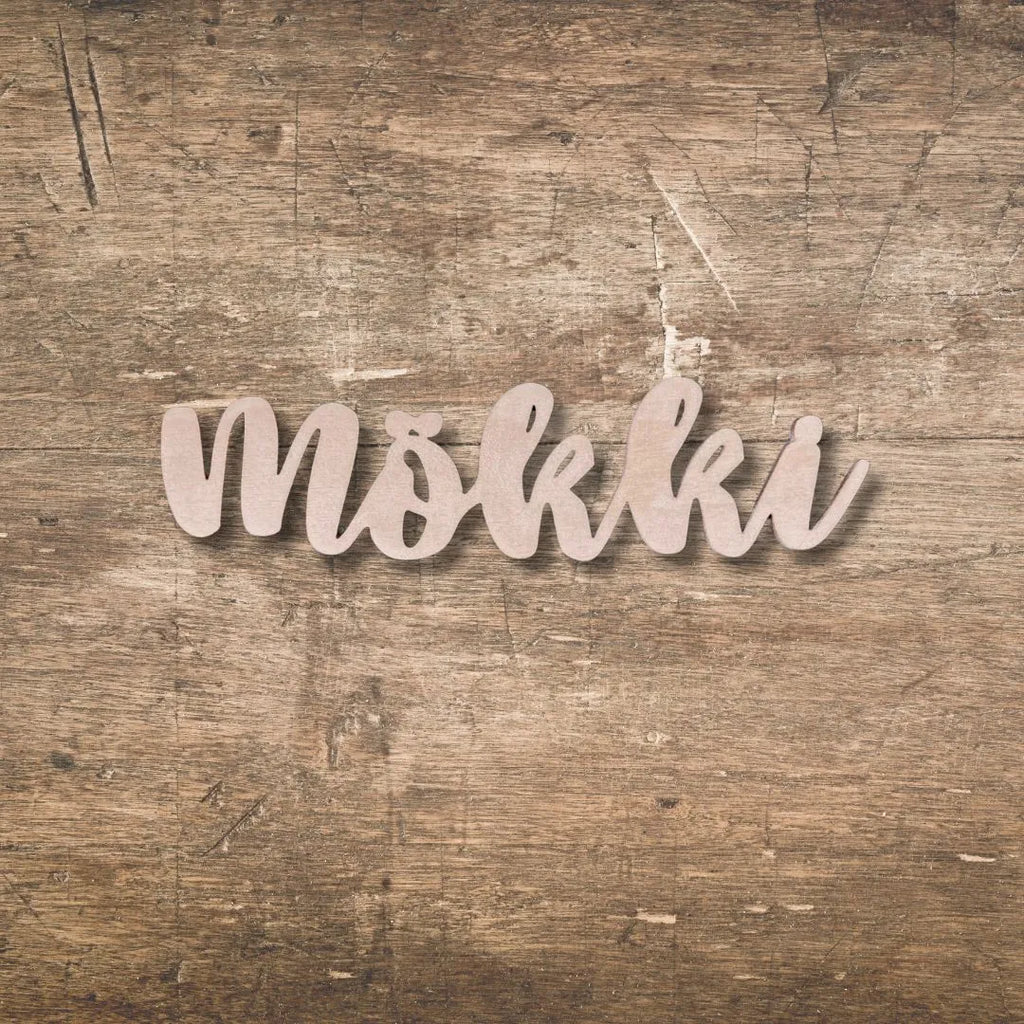 Puinen mökki-kyltti