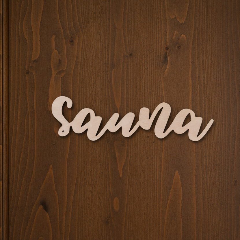 Puinen sauna-kyltti